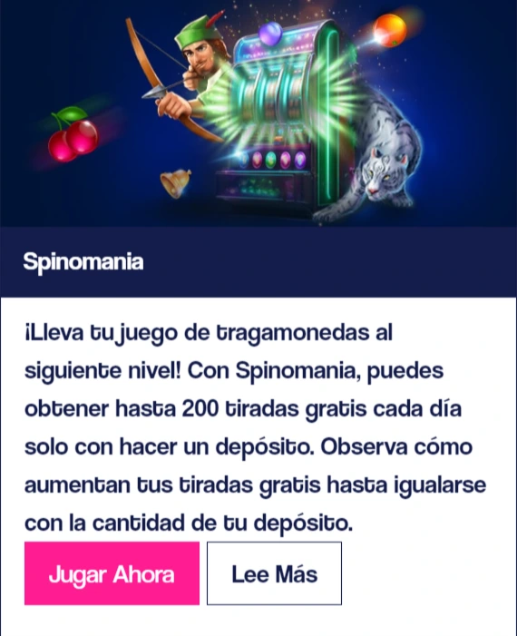 Spinomania Gratogana: hasta 200 tiradas gratis diarias con depósito