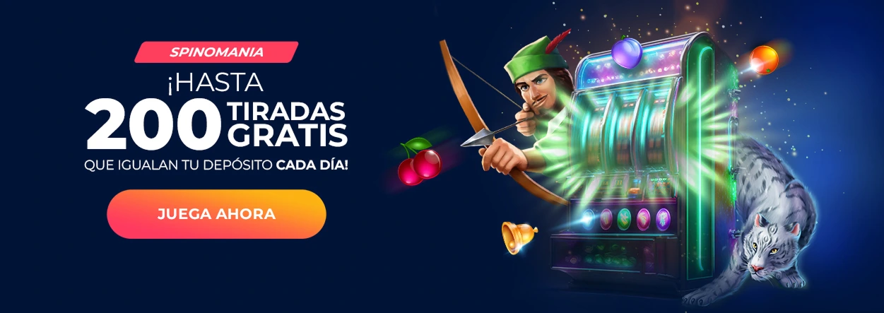 Spinomania Gratogana con hasta 200 tiradas gratis diarias igualando tu depósito